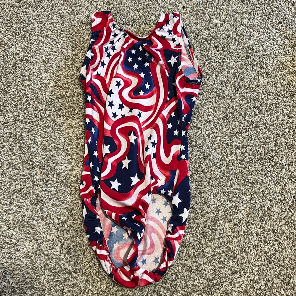snowflake leotard, red white and blue, size child large